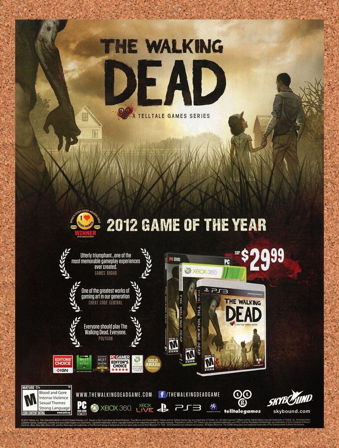 Walking Dead PS3 Original 2015 Ad Authentic Telltale Game Series Horror Promo