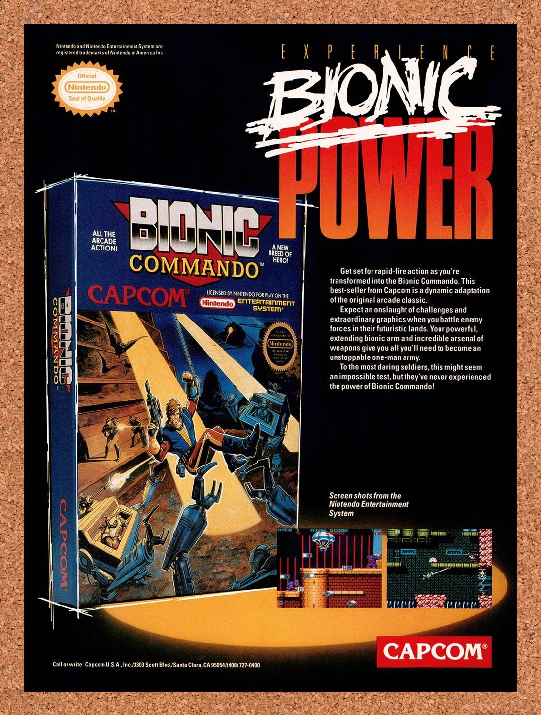 1989 Bionic Commando NES Original Advertisement / Retro Promo v2