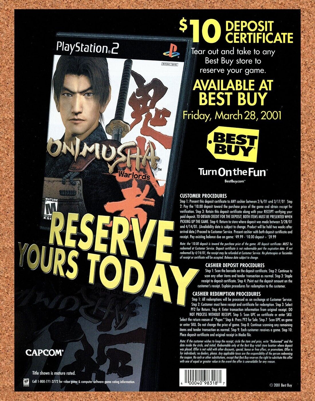 Onimusha PS2 Original 2003 Print Ad Authentic Best Buy Rebate Video Game Promo