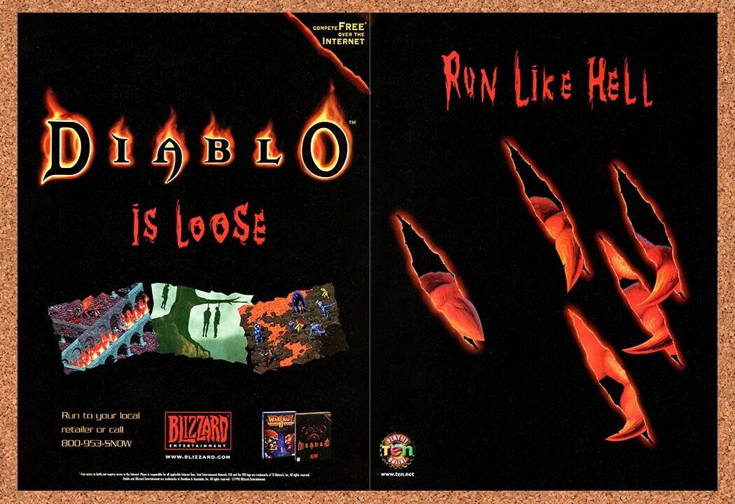 Diablo 1 PC v1 Original 1996 Ad Authentic Blizzard Release Video Game Promo
