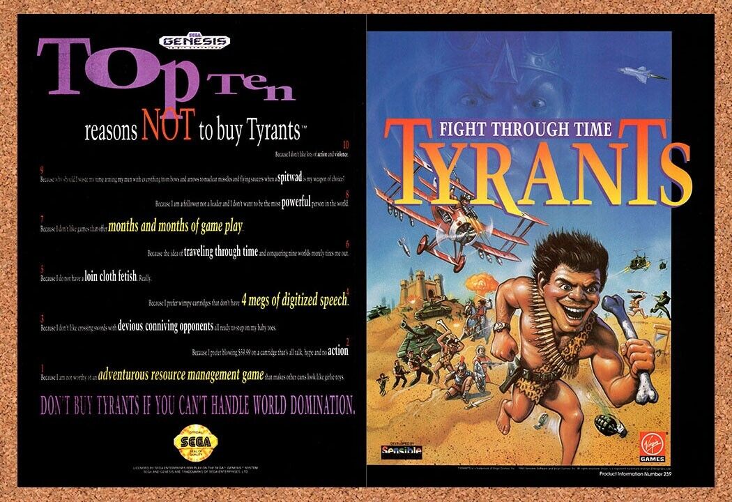 1993 Tyrants Genesis Original Advertisement / Retro Wall Art v1