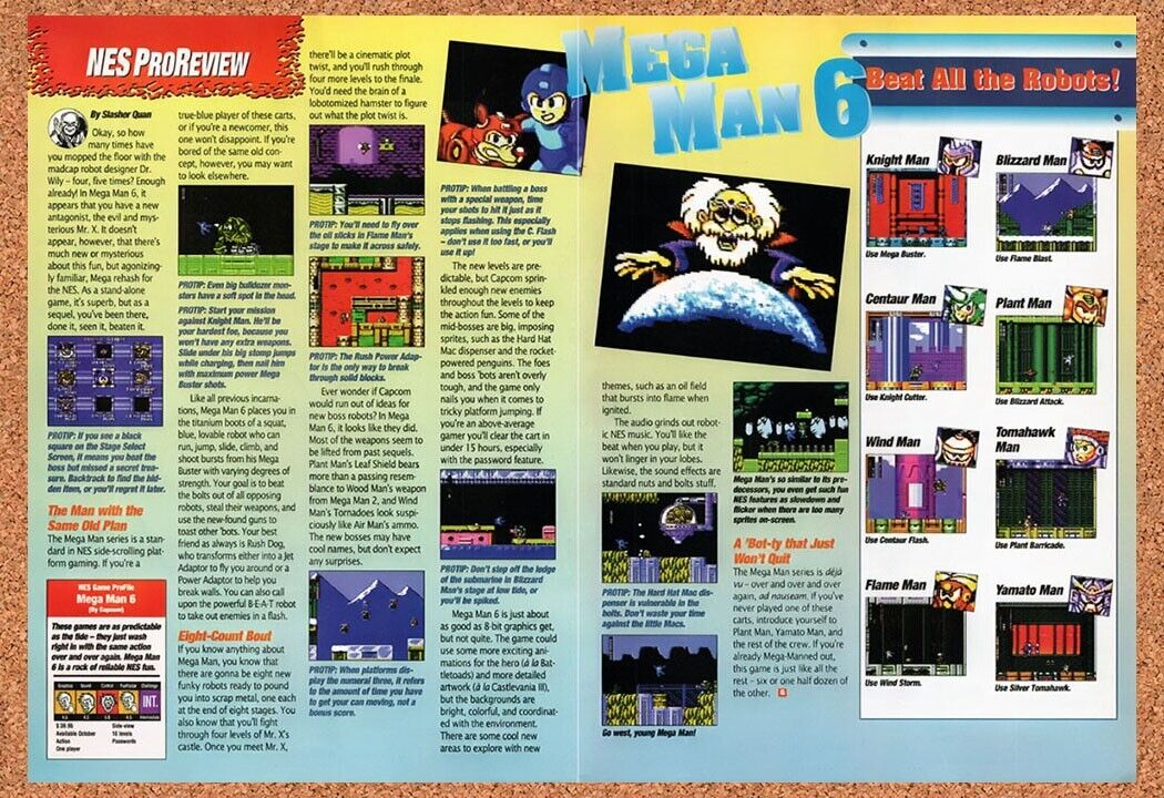 1993 Mega Man 6 Bot List Original Advertisement / Retro Wall Art v2