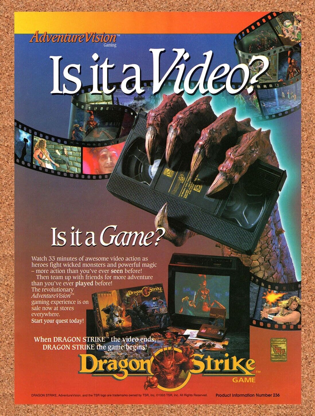 1993 Dragon Strike Adventure Vision Original Advertisement / Retro Wall Art v1