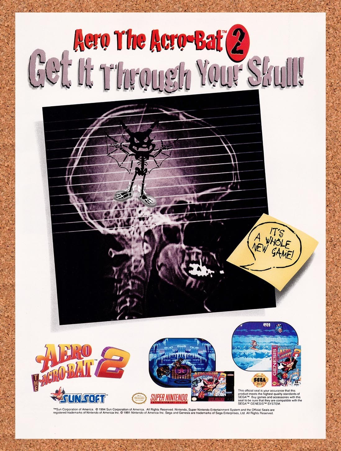 1994 Aero The Acro-Bat 2 SNES Original Advertisement / Retro Promo v1