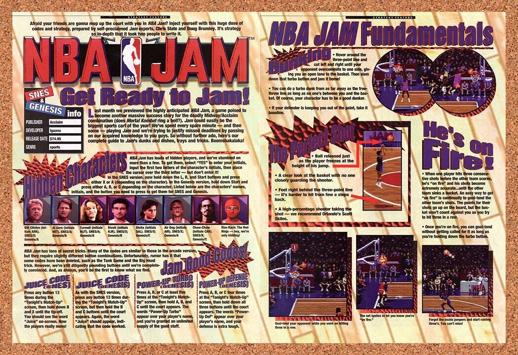 1994 NBA Jam Genesis Original Advertisement / Retro Wall Art v2