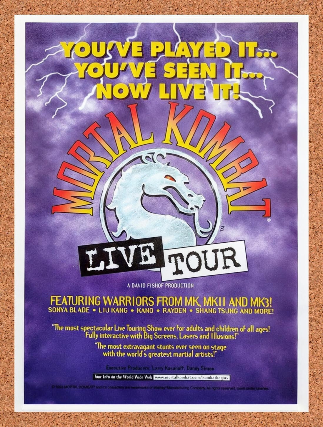 1992 Mortal Kombat Live Tour Original Advertisement / Retro Wall Art v1