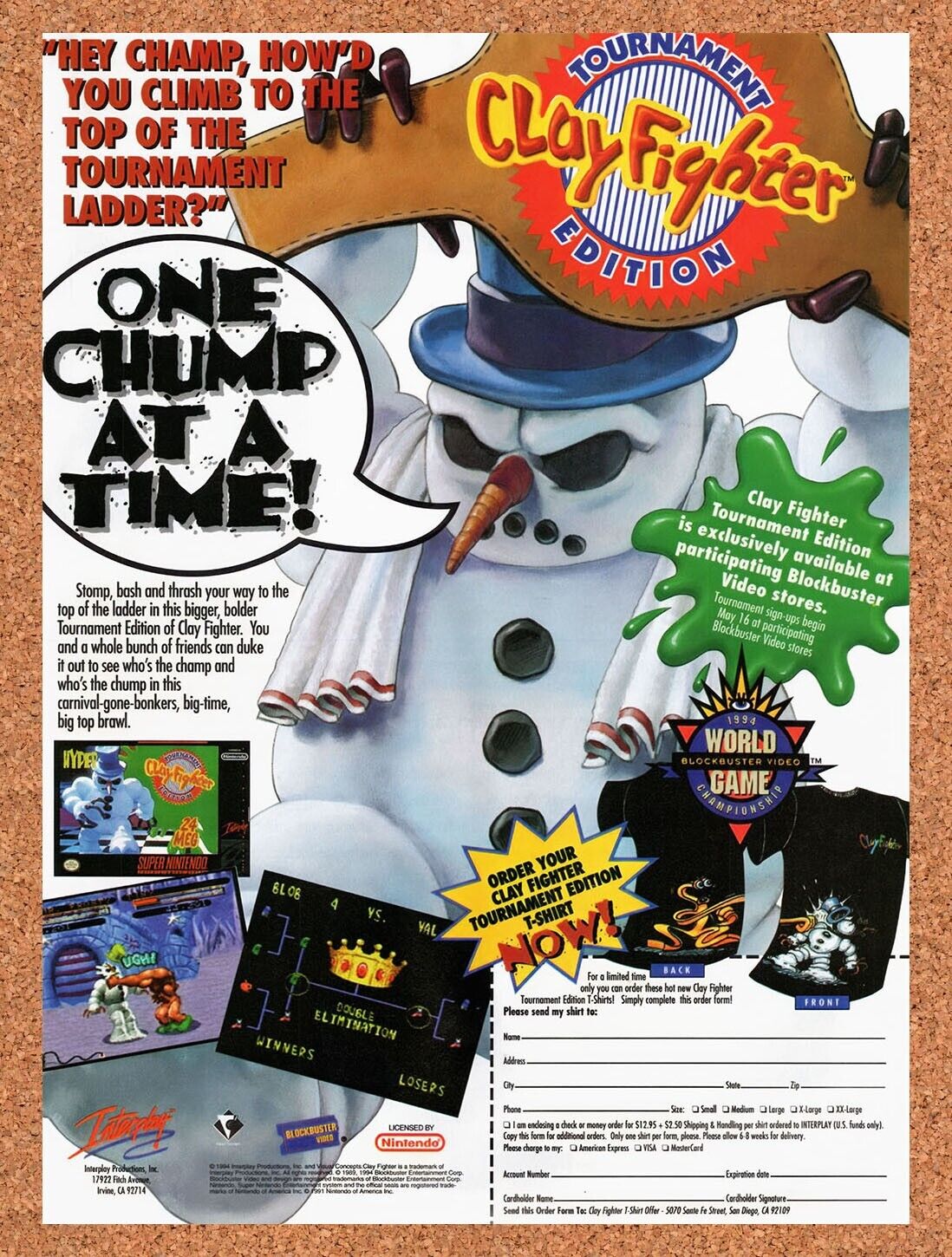 1994 ClayFighter Tournament Edition Blockbuster Sweepstakes Original Ad / Art v1