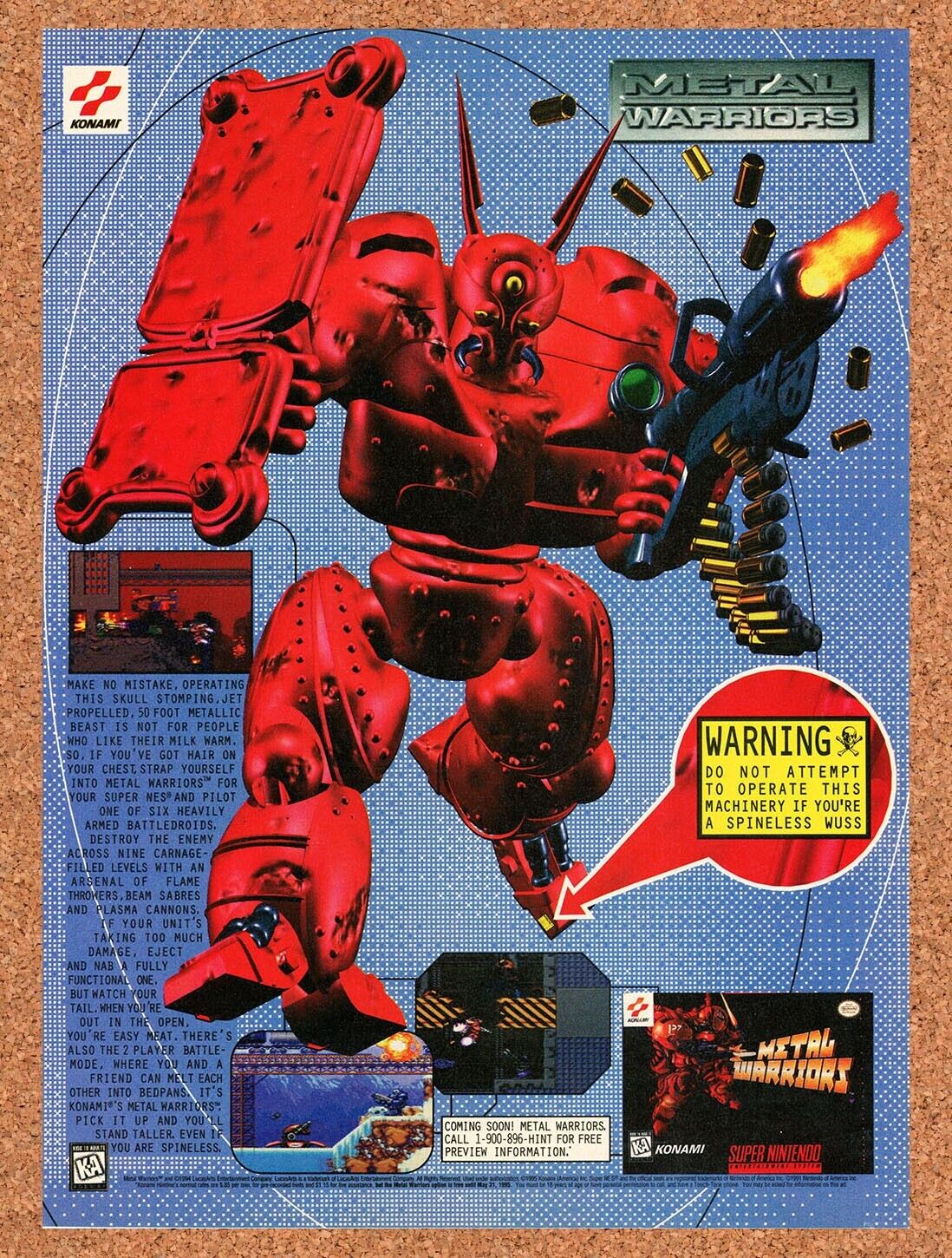 1995 Metal Warriors SNES Original Advertisement / Retro Wall Art v1