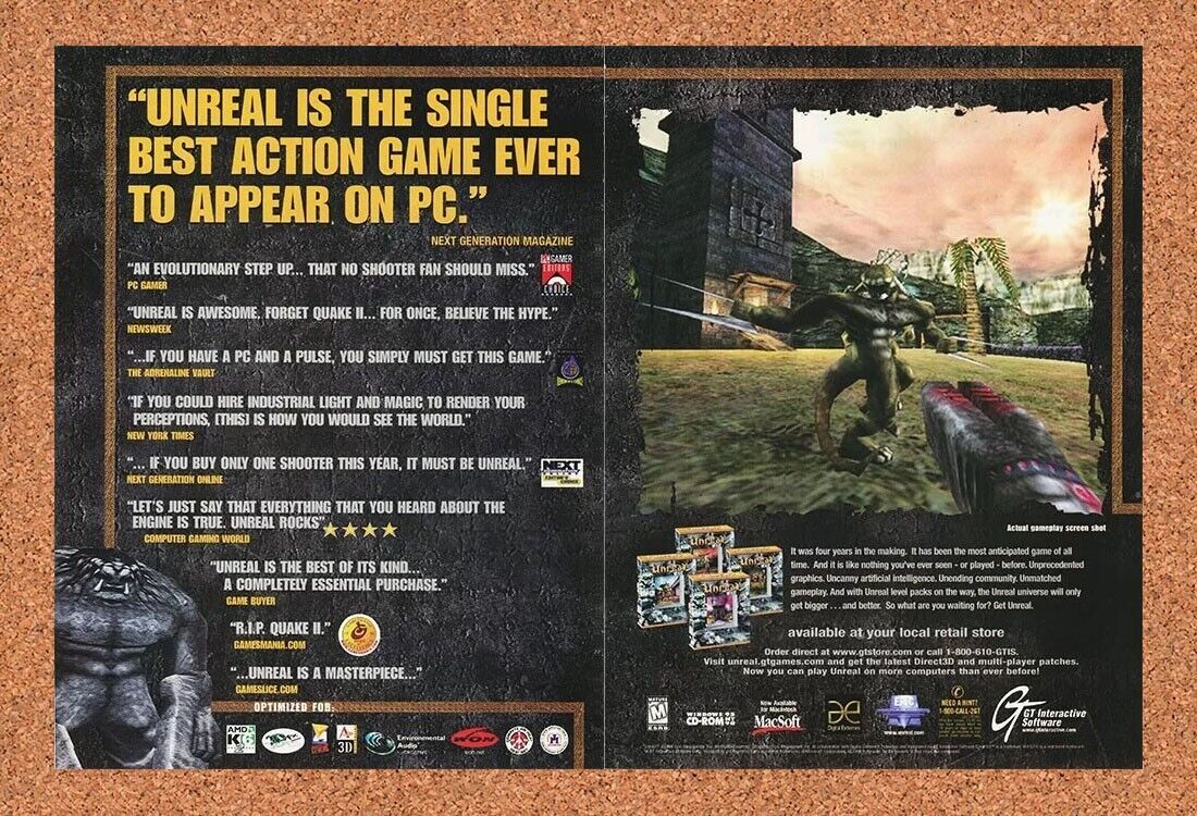 Unreal PC Original 2000 Ad Authentic Windows Retro FPS Video Game Promo v2