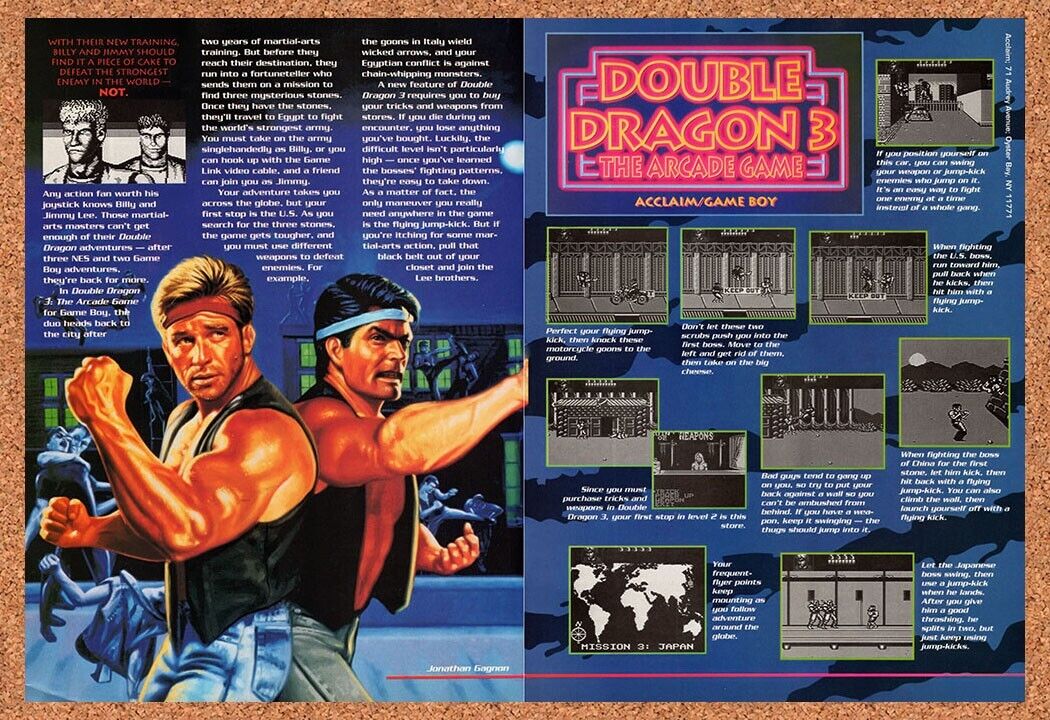 1992 Double Dragon 3 The Arcade Game Game Boy Original Ad / Retro Wall Art v2