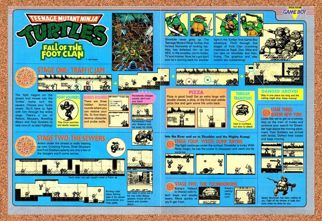 TMNT Fall Of The Foot Clan Game Boy Original 1992 Vintage Ad - Review Promo