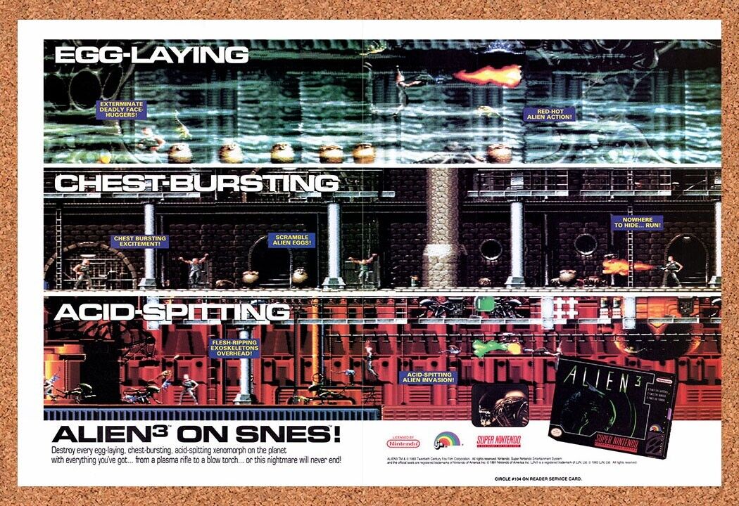 1992 Alien 3 SNES Original Advertisement / Retro Wall Art v3
