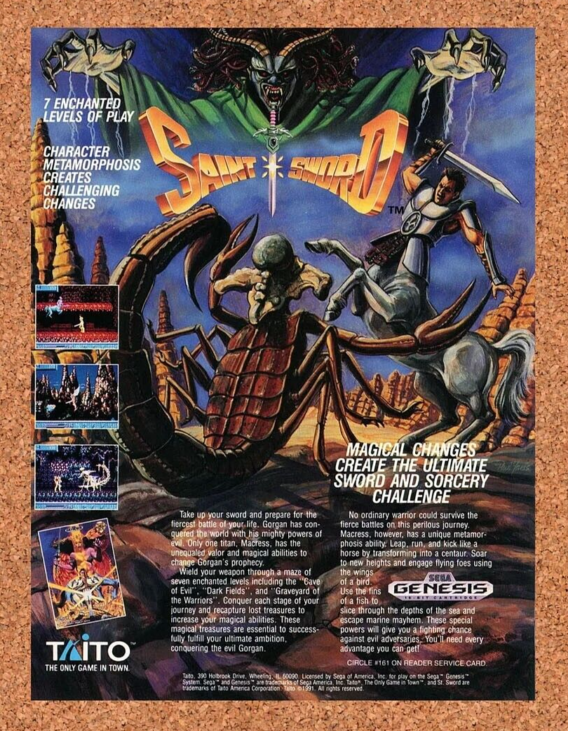 Saint Sword Sega Genesis Original 1993 Ad Authentic Taito Video Game Promo