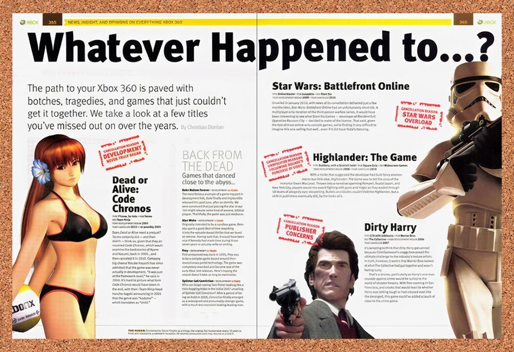 2011 Whatever Happened To…? Canceled Xbox 360 Games Original Ad / Wall Art v1