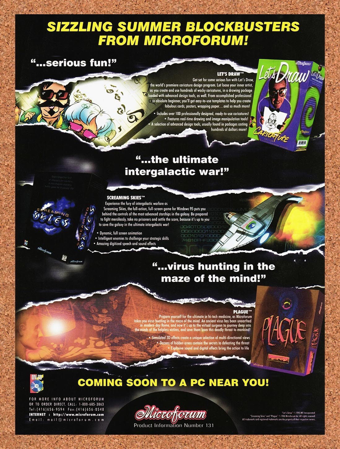 1996 Microforum PC Games Screaming Skies Plague Original Advertisement / Promo 1