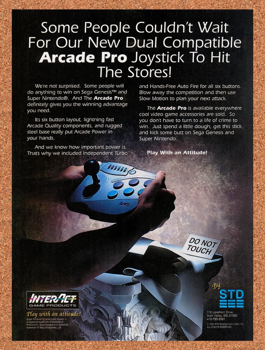 1994 STD Arcade Pro SNES Genesis Original Advertisement / Retro Wall Art v10