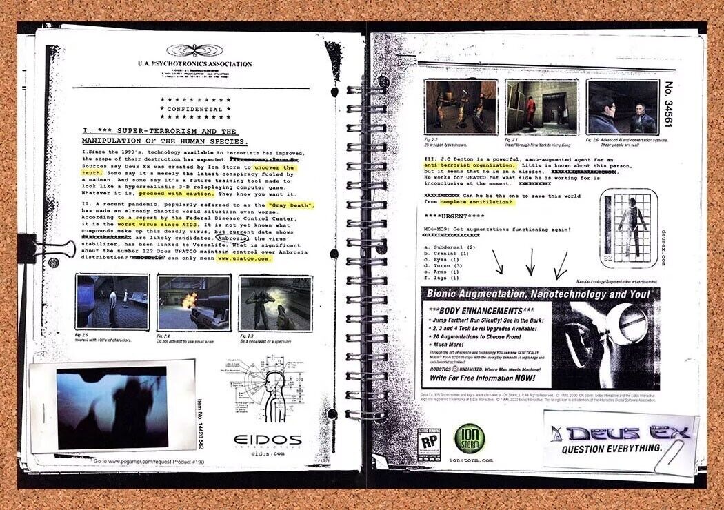Deus Ex PC Original 2002 Print Ad Authentic Eidos Video Game Promo