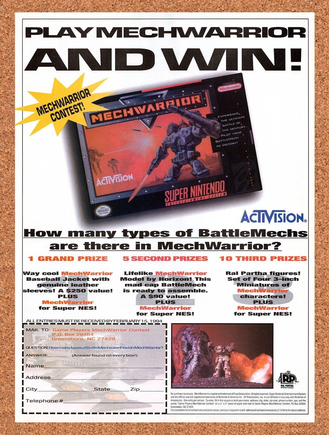 1993 MechWarrior SNES Original Advertisement / Retro Wall Art v3