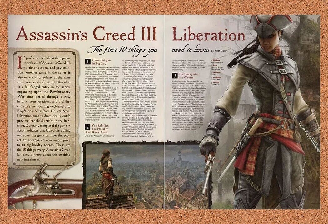 Assassin's Creed III PS Vita 3 Original 2014 Ad Authentic Video Game Promo