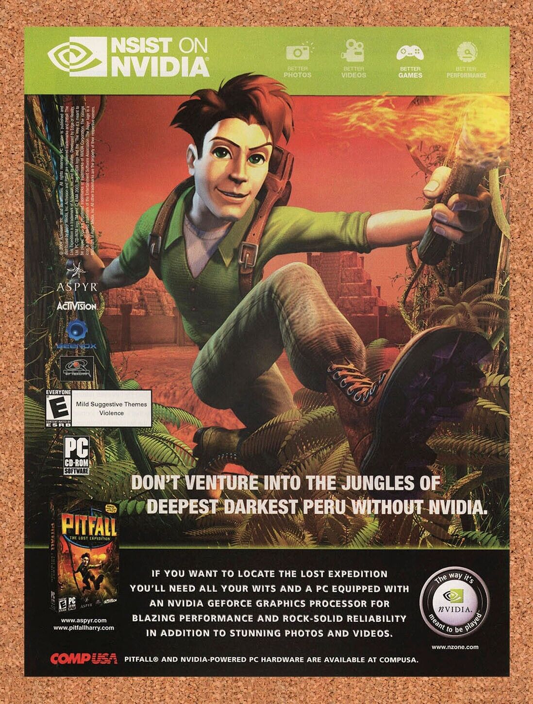 Pitfall PC Original 2006 Ad Authentic Comp USA nVidia Graphics Video Game Promo
