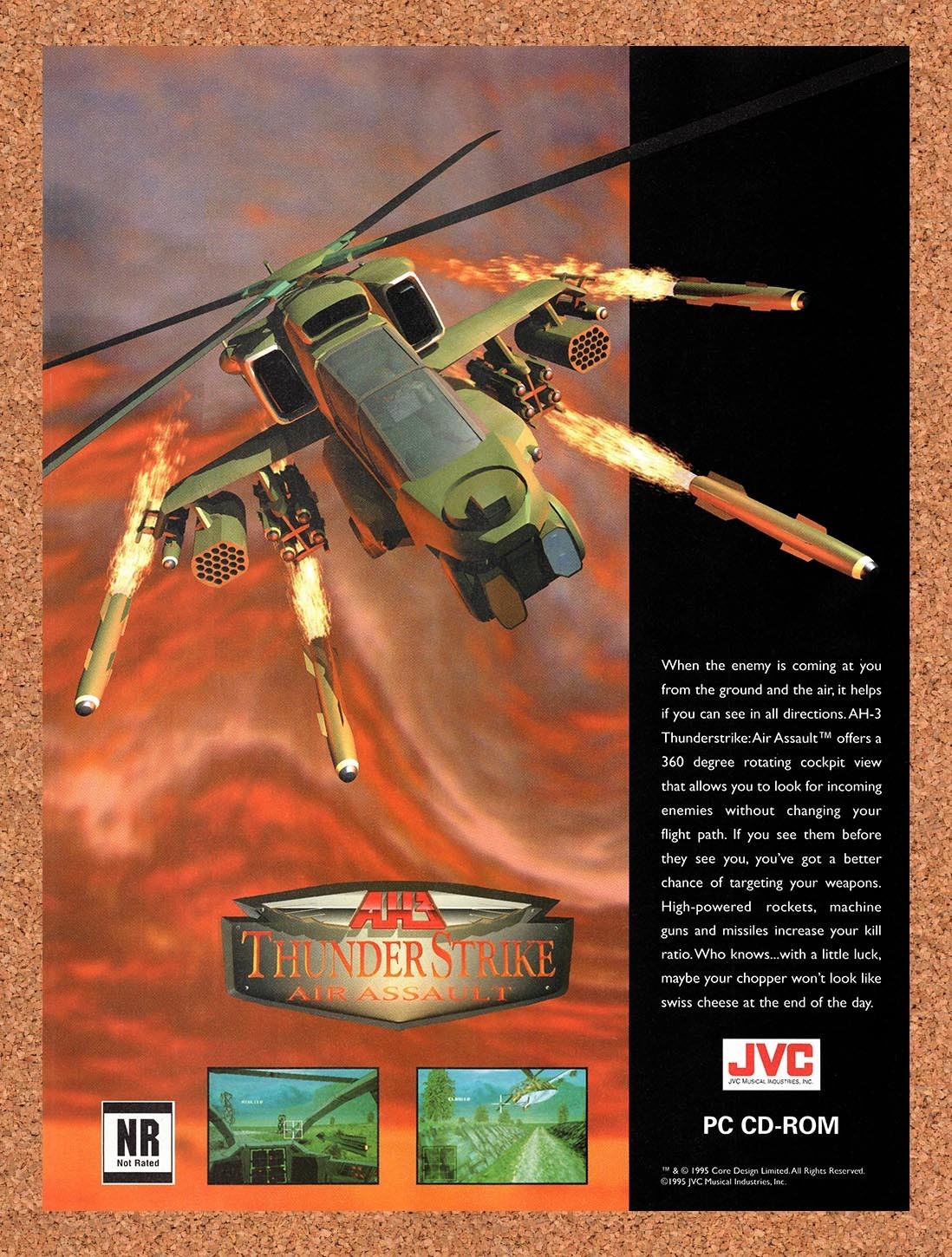 1995 AH-3 Thunderstrike PC Original Advertisement / Retro Promo v2
