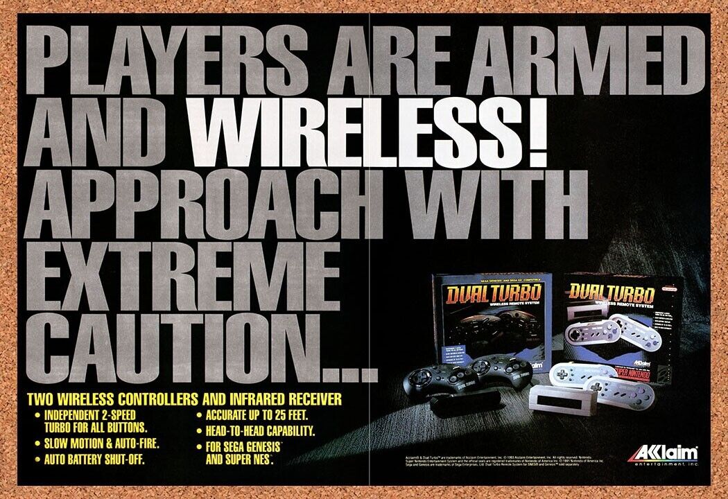1993 Nintendo SNES Dual Turbo Controller Original Ad / Retro Wall Art v6