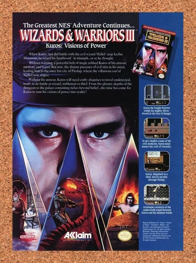Wizards And Warriors III NES Original 1993 Ad Authentic Nintendo Game Promo