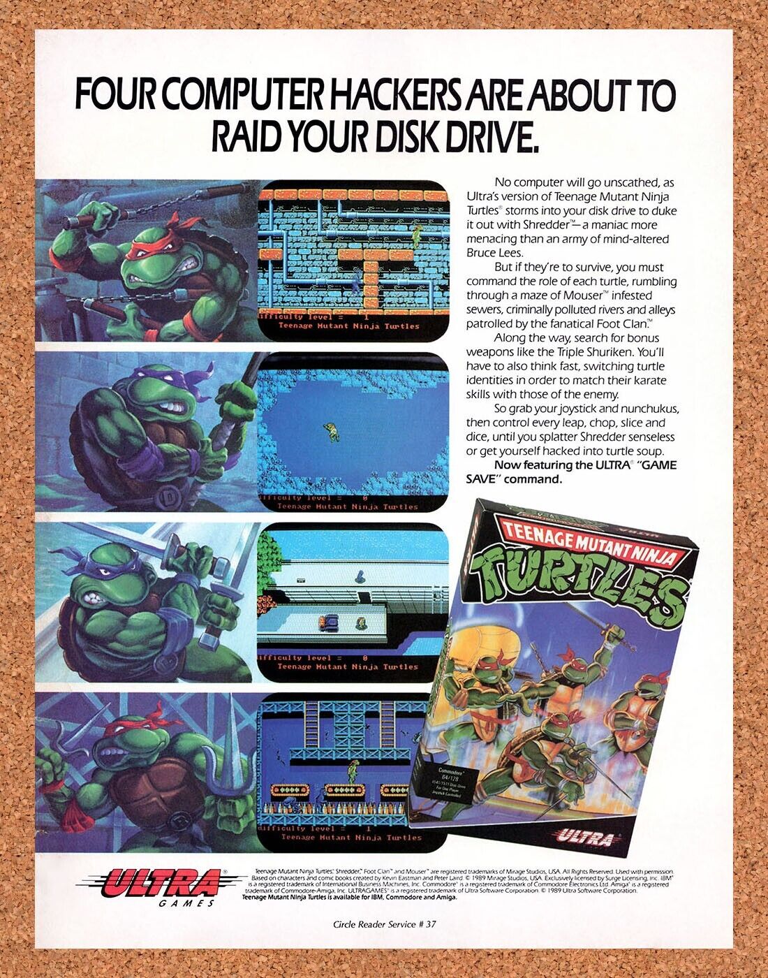 Teenage Mutant Ninja Turtles Amiga Original 1990 Vintage Ad - Video Game Promo