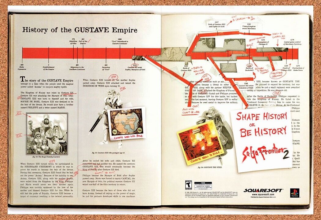 Saga Frontier 2 PS1 Original 2000 Vintage Ad - Squaresoft Video Game Promo