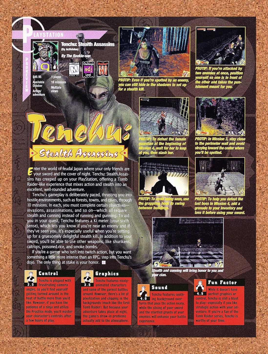 1998 Tenchu Stealth Assassins PS1 Original Advertisement / Retro Promo vr1