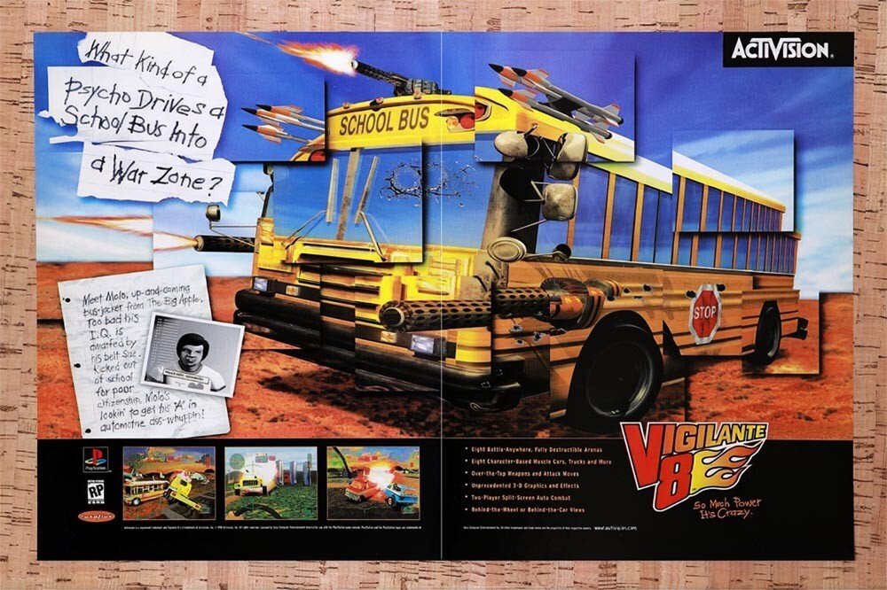 1998 Vigilante 8 PS1 Original Advertisement / Retro Wall Art v1