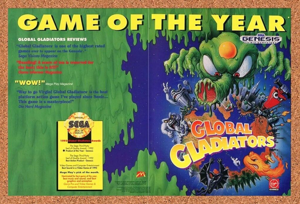 1993 Global Gladiators Genesis Original Advertisement / Retro Promo v1