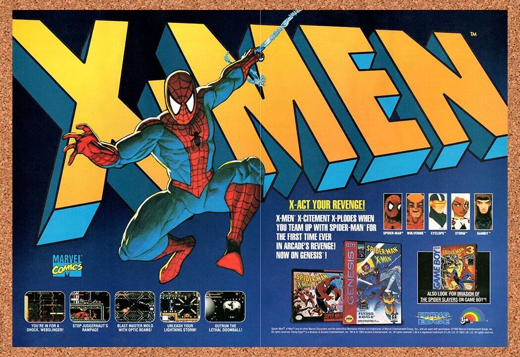 1992 Spider-Man X-Men SNES Original Advertisement / Retro Wall Art v1