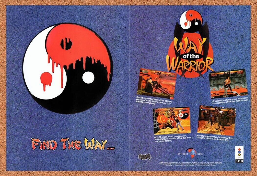 1994 Way Of The Warrior 3DO Original Advertisement / Retro Wall Art v1