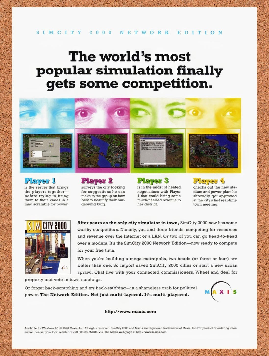 1996 Sim City 2000 Multiplayer Original Advertisement / Retro Promo v5