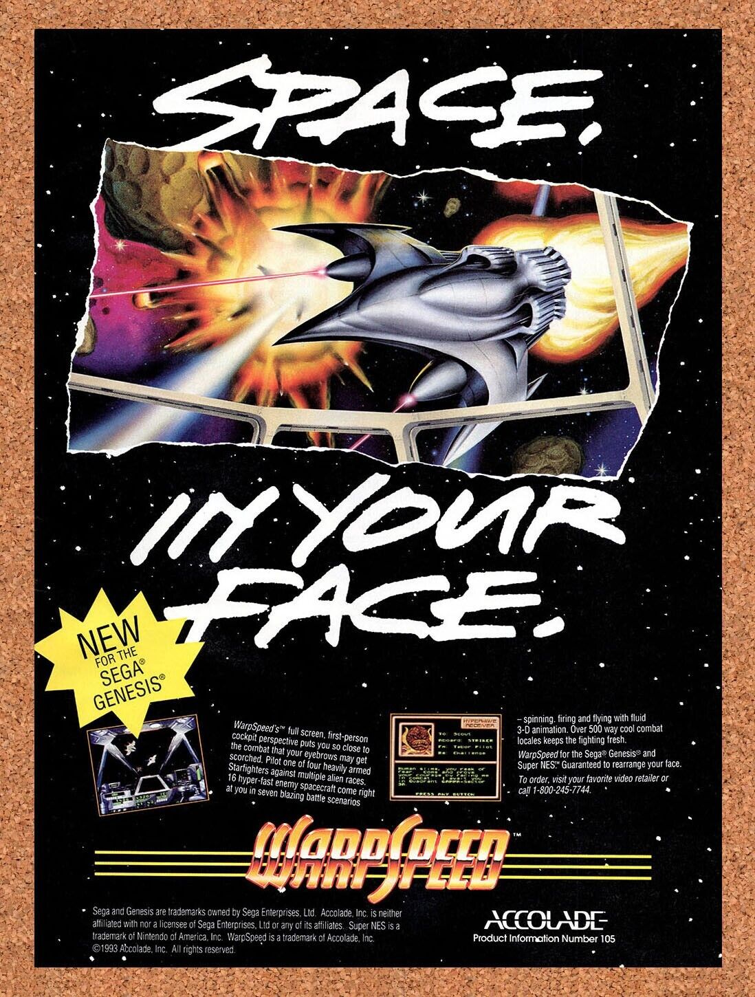 1993 Warp Speed Genesis Original Advertisement / Retro Wall Art v1