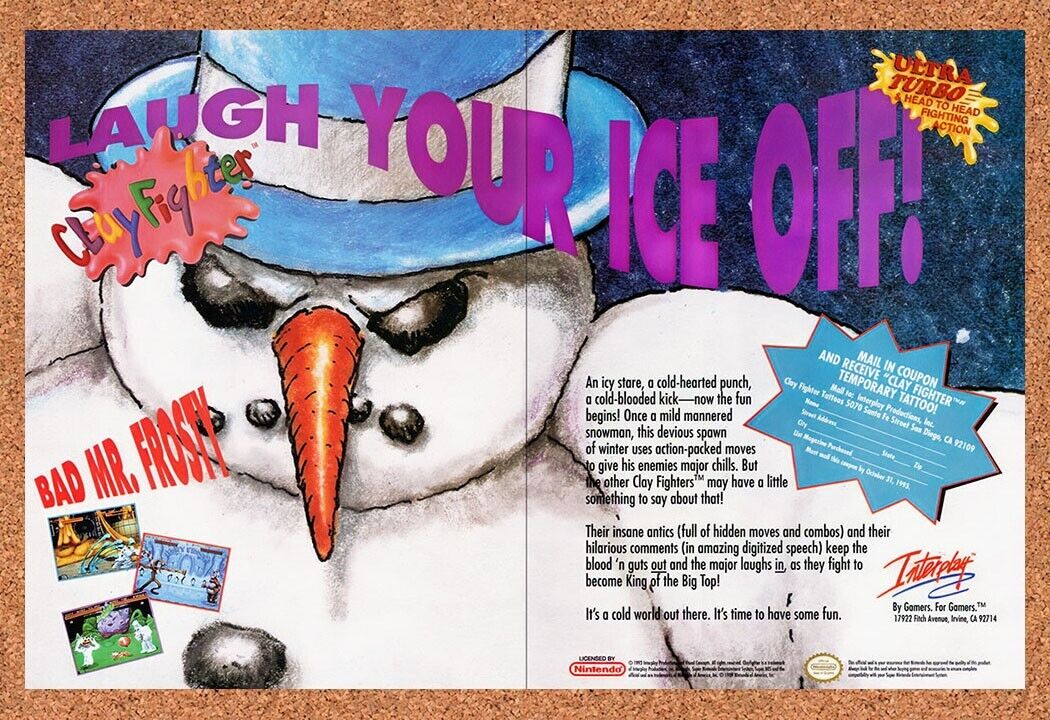 1993 ClayFighter Laugh Your Ice Off! Ad Original Ad / Retro Wall Art v6