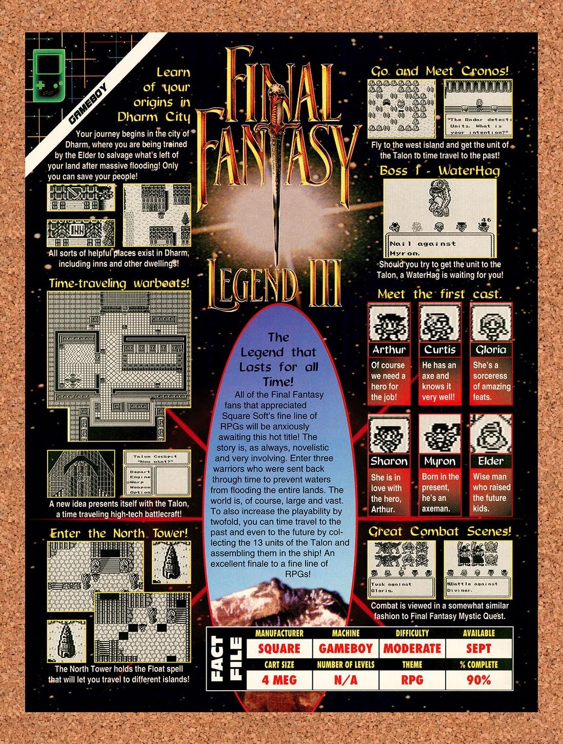 1993 Final Fantasy Legend III Game Boy Original Advertisement / Retro Promo v1