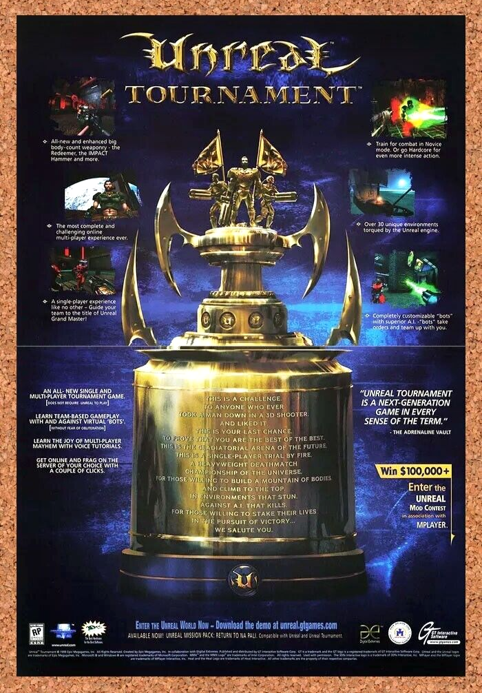 Unreal Tournament PC Original 2001 Ad Authentic Sweepstakes Video Game Promo
