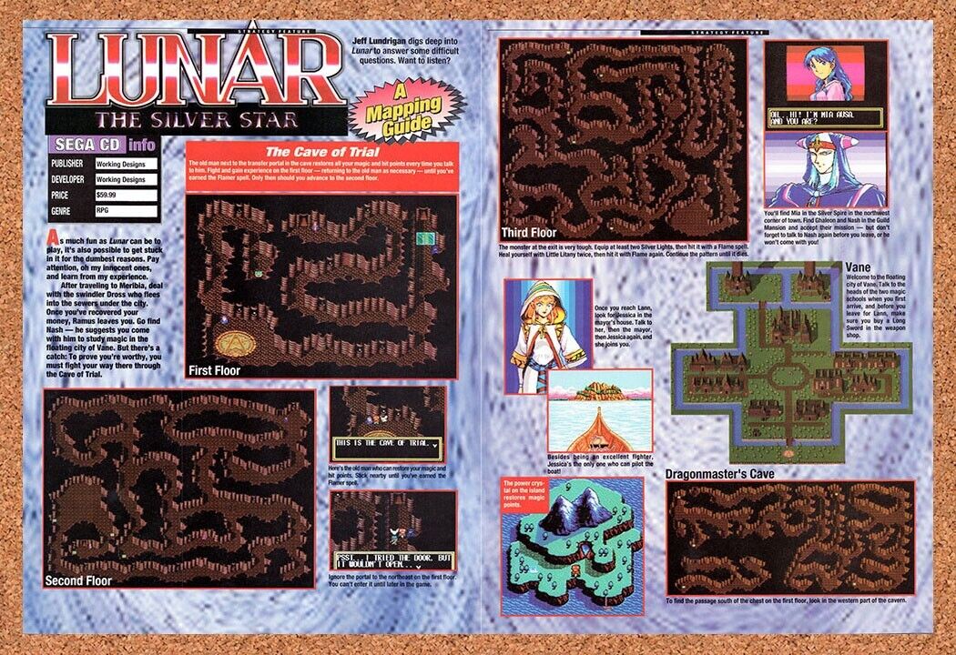 1994 Lunar Silver Star Story Sega CD Original Advertisement / Retro Wall Art v5