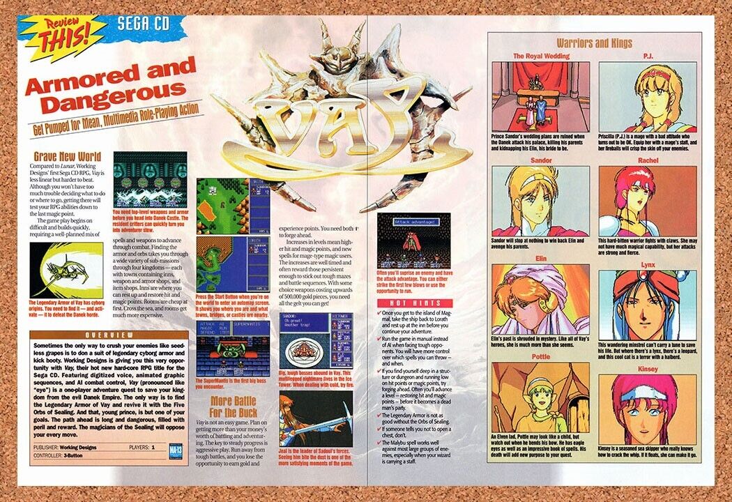 1994 Vay Sega CD Original Advertisement / Retro Wall Art v2