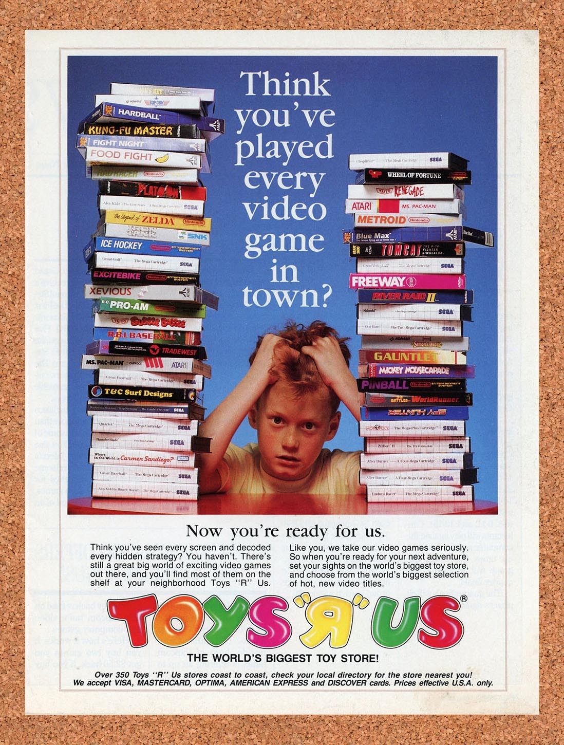 1990 Toys R Us Stacked Video Games Ad Original Advertisement / Retro Promo v1