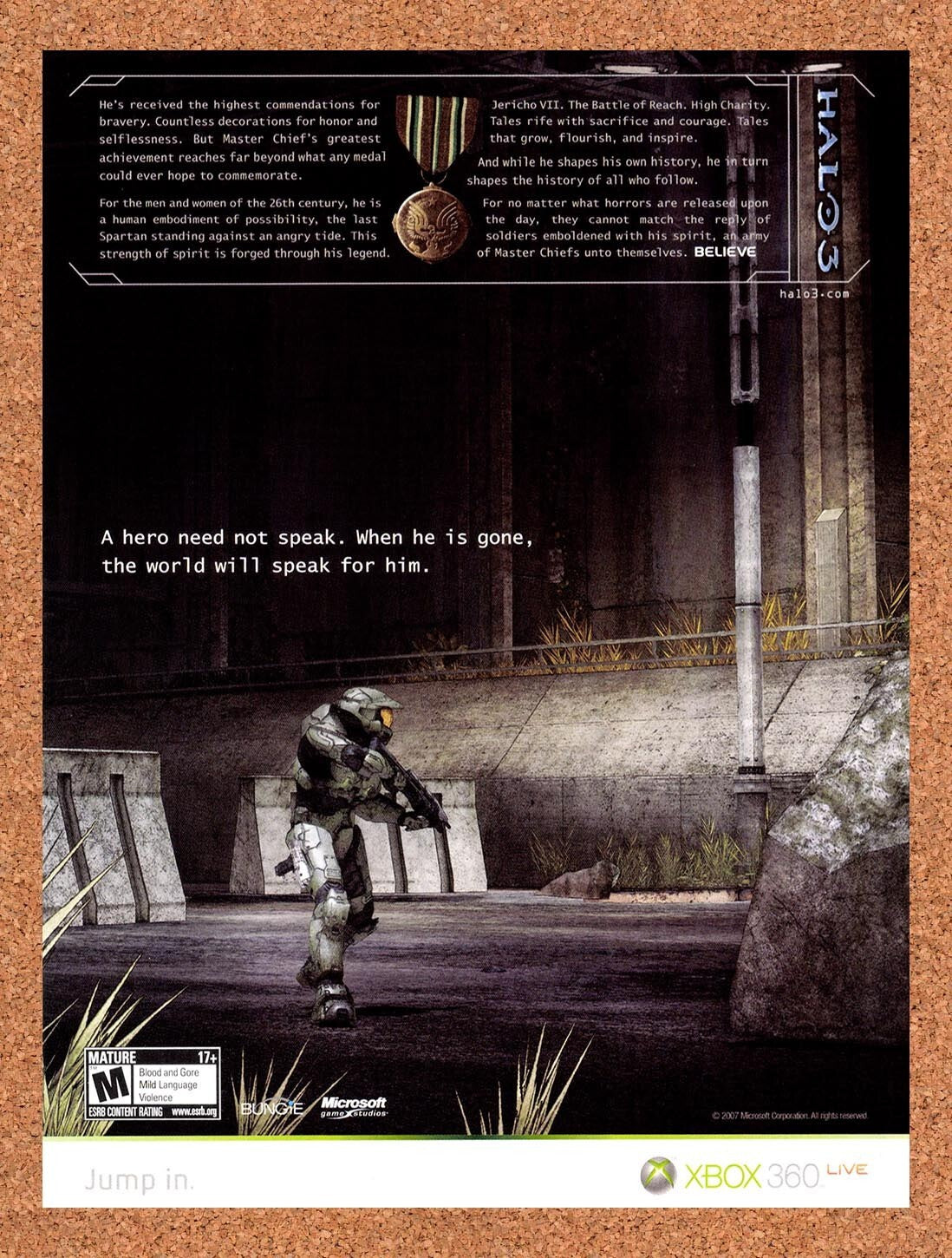 2008 Halo 3 Xbox 360 Original Advertisement / Retro Wall Art v4