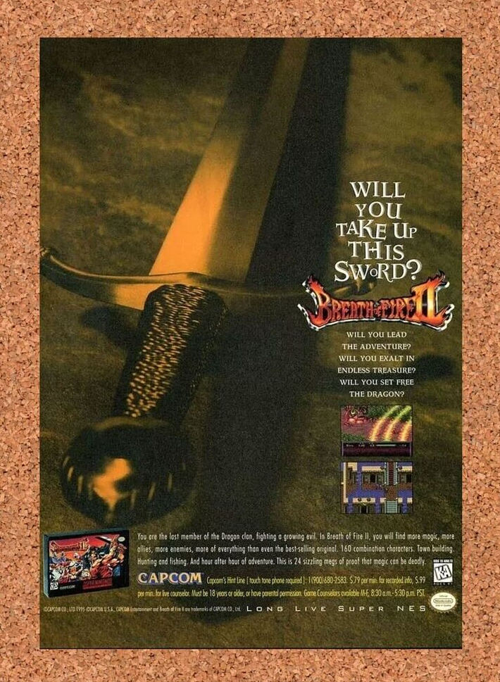 Breath of Fire II SNES Original 1995 Ad Authentic Capcom Video Game Promo
