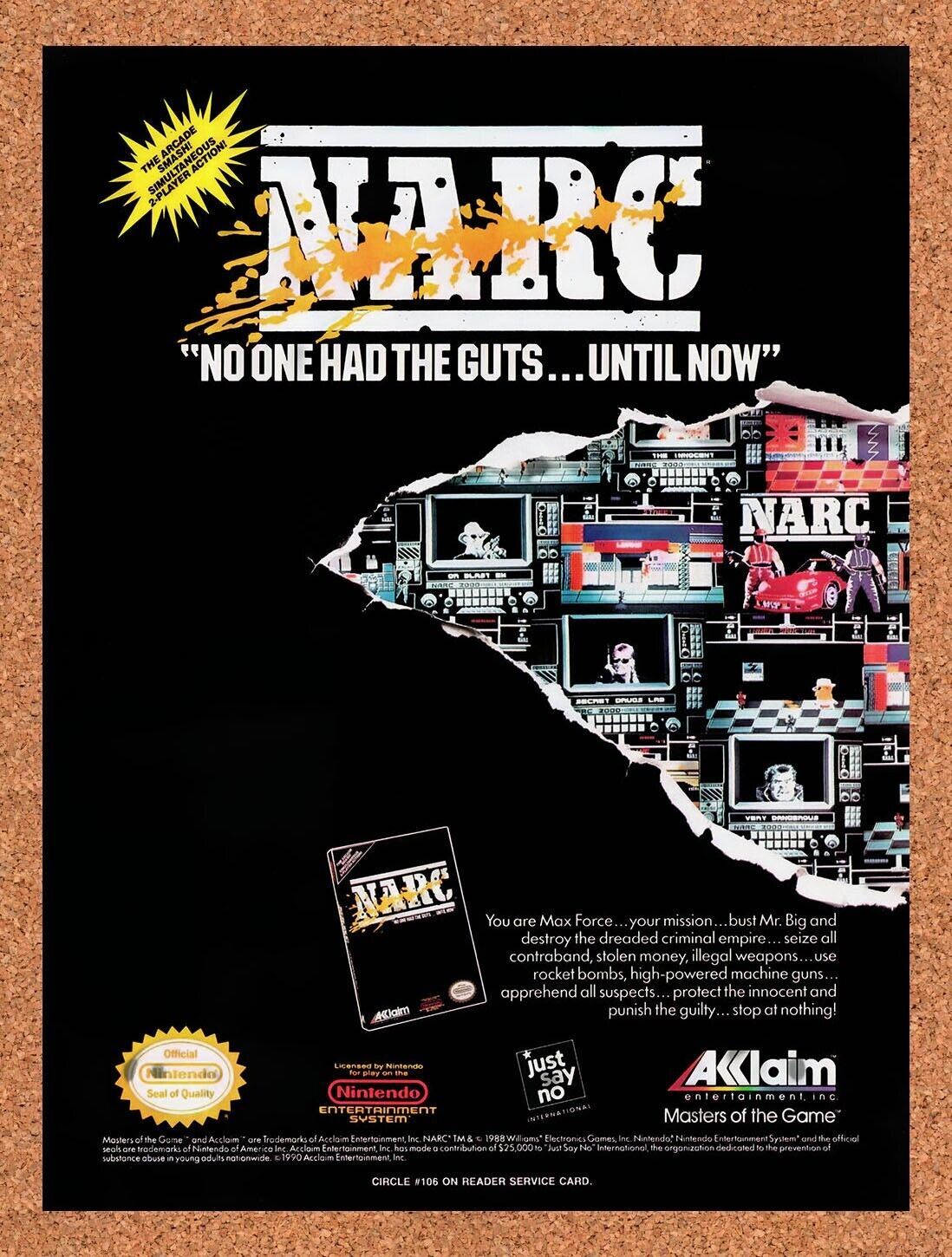 1990 NARC NES Original Advertisement / Retro Wall Art v1