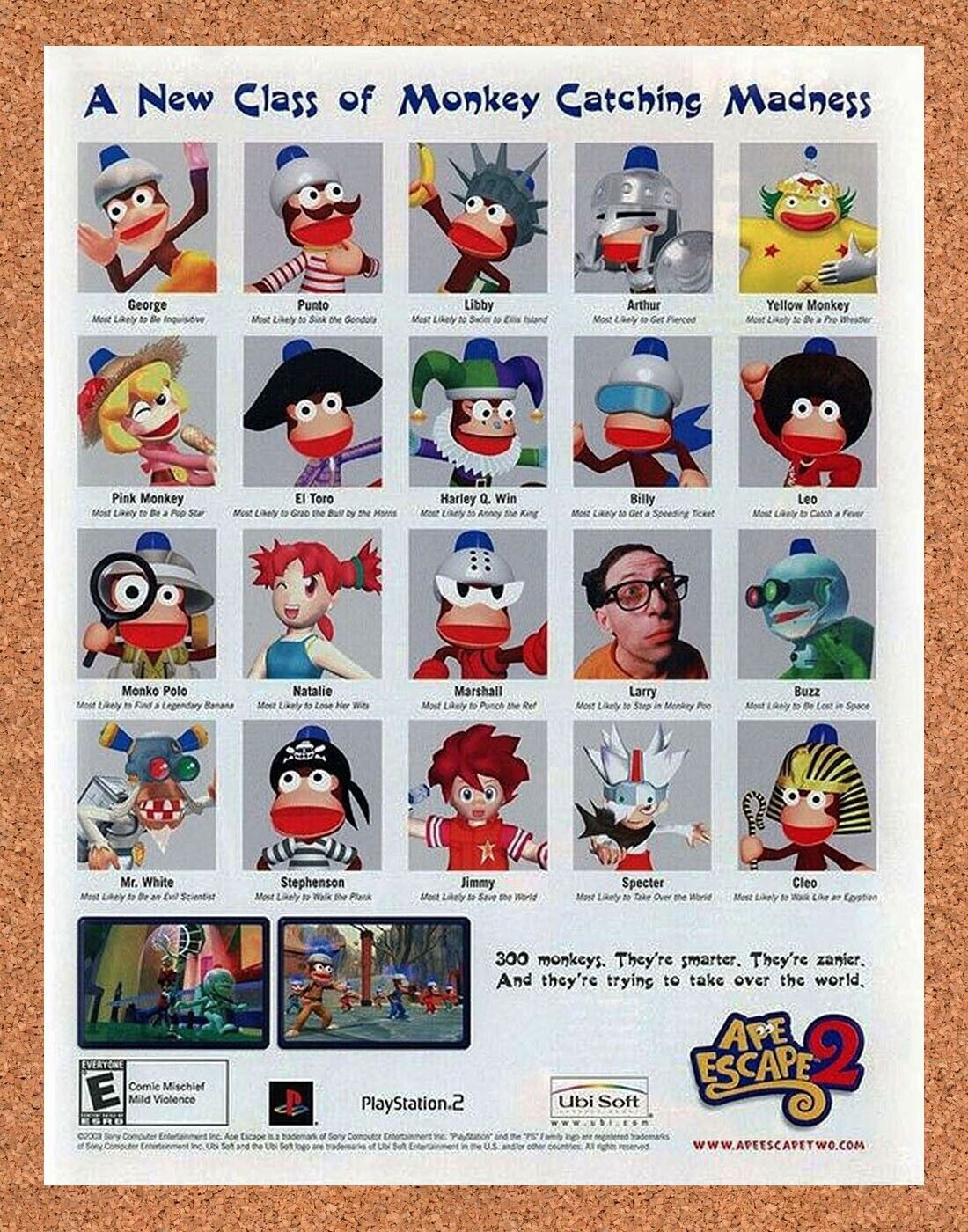 Ape Escape 2 PS2 Original 2003 Ad Authentic PlayStation 2 Game Promo Art