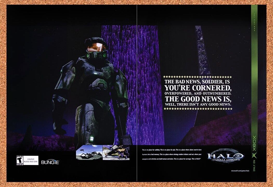 2001 Halo Xbox Original Advertisement / Retro Wall Art v12