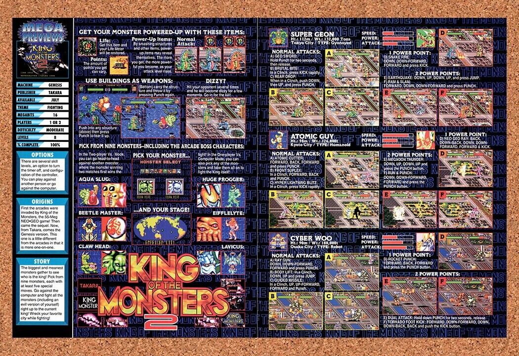 1994 King Of The Monsters 2 Genesis Original Advertisement / Retro Wall Art v1