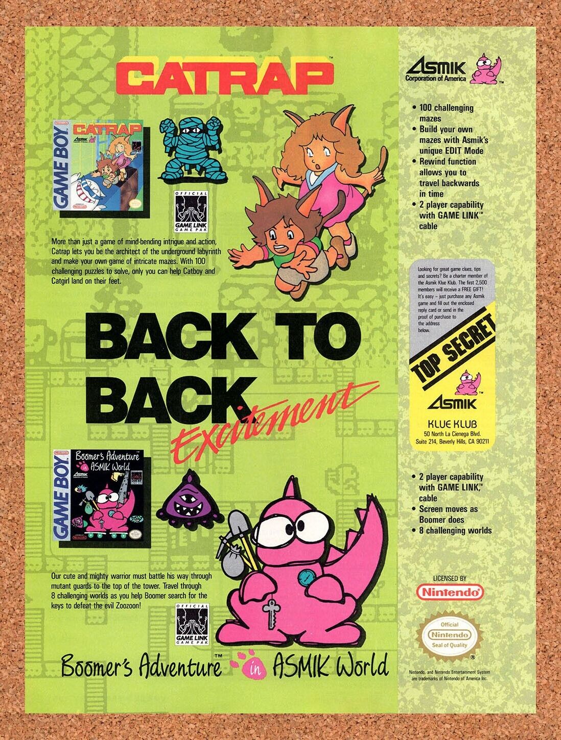 1990 Asmik Game Boy Games Original Advertisement / Retro Wall Art v1