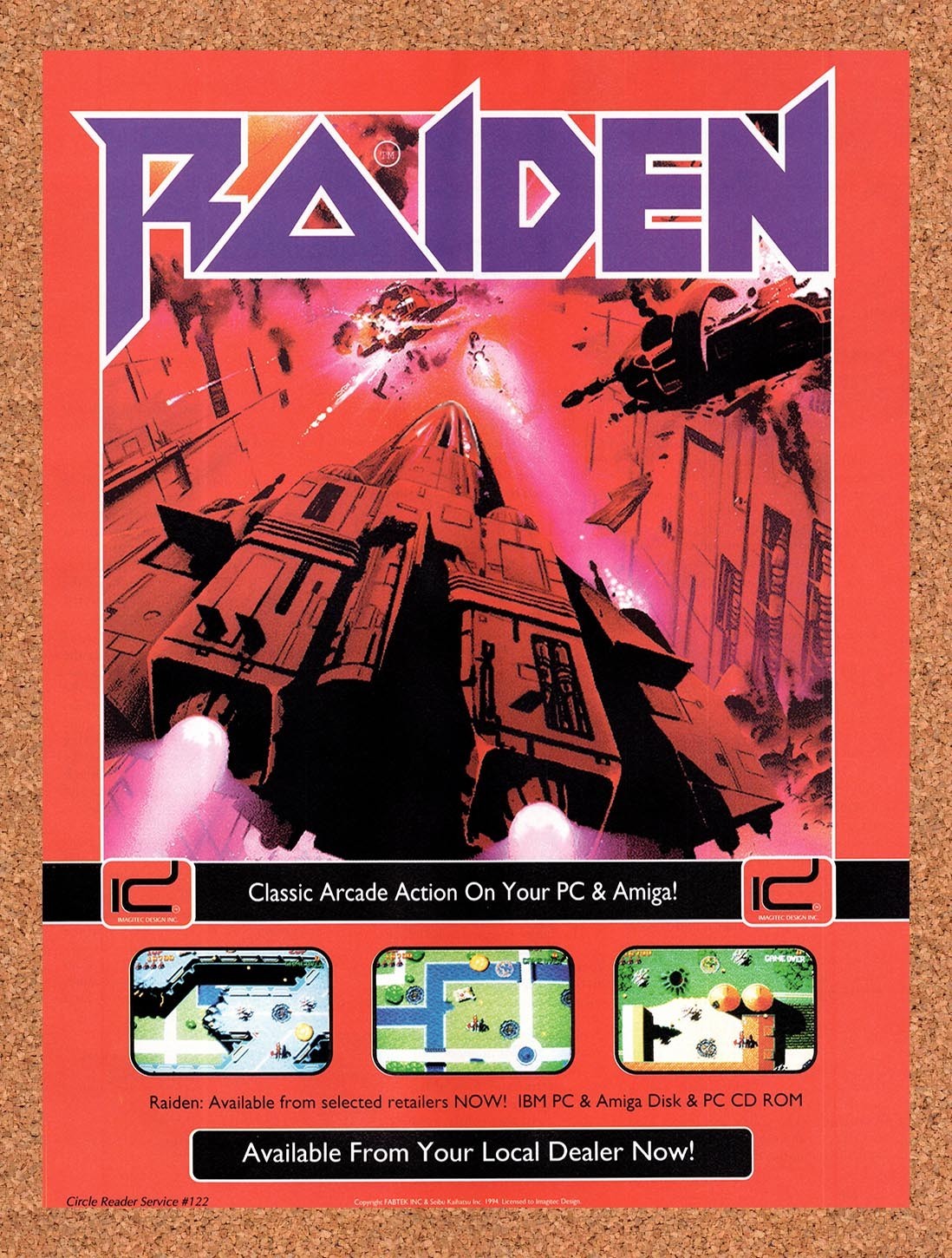 1994 Raiden Amiga Original Advertisement / Retro Promo v1